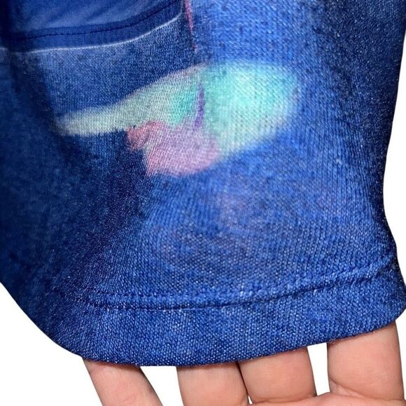 Ellen Negley Navy Blue Pink Flamingo Keyhole Short Sleeve Top Ladies Size Large - Picture 6 of 14